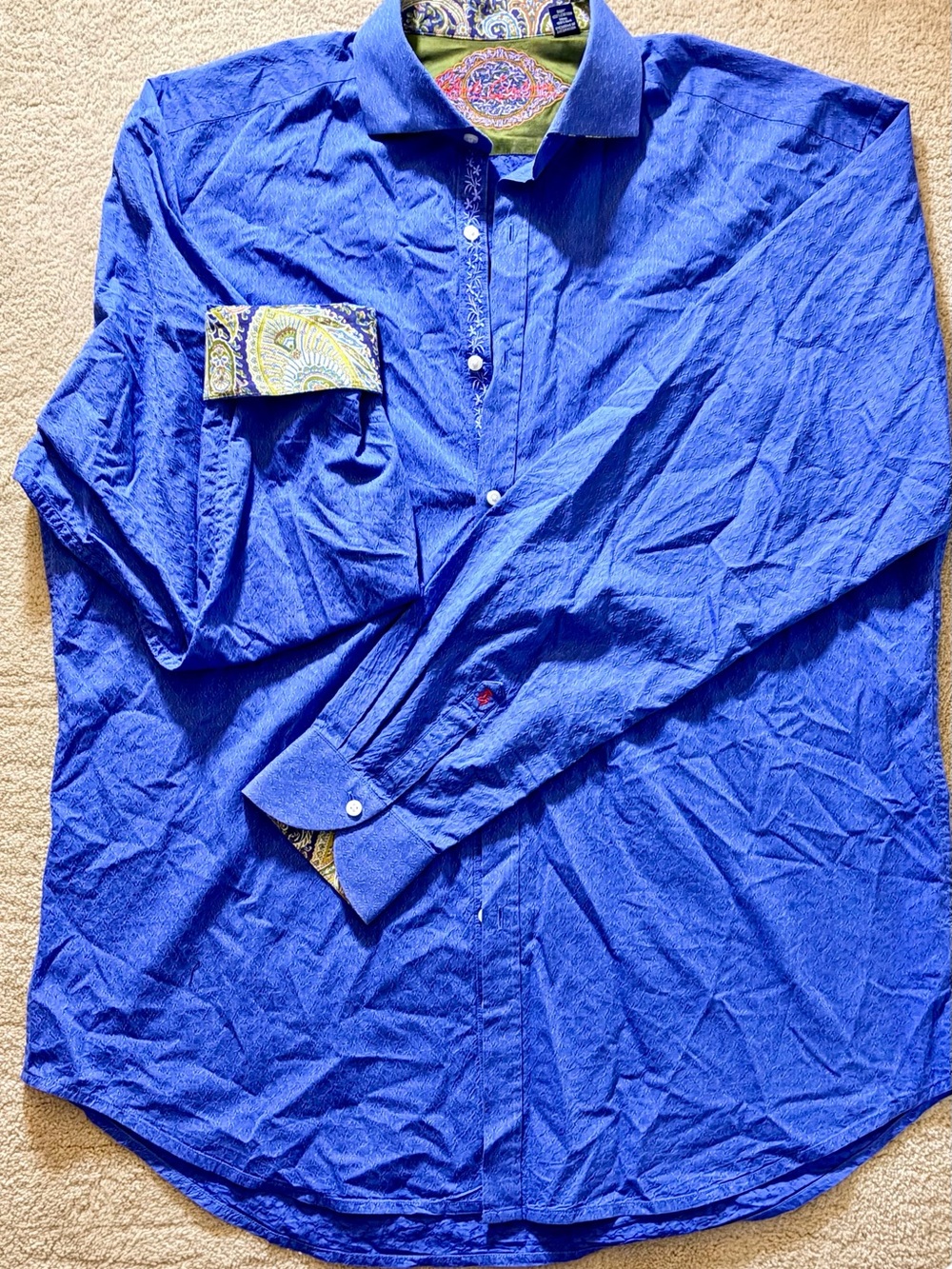 Robert Graham Blue Embroidered Interior Shirt Detail XL